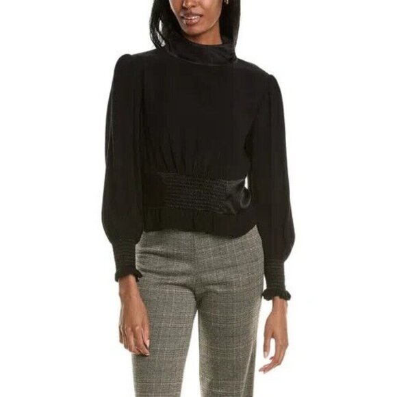 Ba&sh Noveo Blouson Sleeve Smocked Top In Black Size XS - Picture 1 of 12